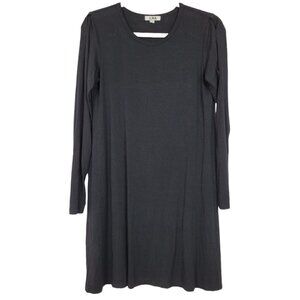 LNA Black Cold Shoulder Stretch Knit Pull On Long Sleeve Shift Dress S